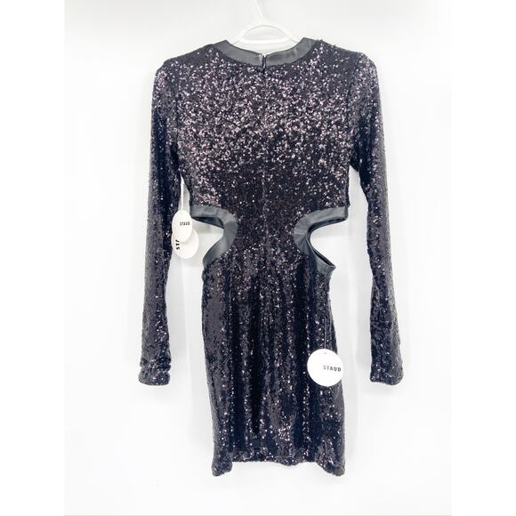 Staud Dolce Black Long Sleeve Sequined Cut Out Mini Cocktail Party Dress S NWT - Picture 6 of 6